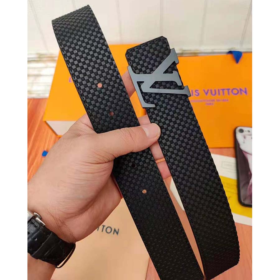 Louis Vuitton LV Unisex LV Initiales 40mm Belt in Suede Calf Leather-Black