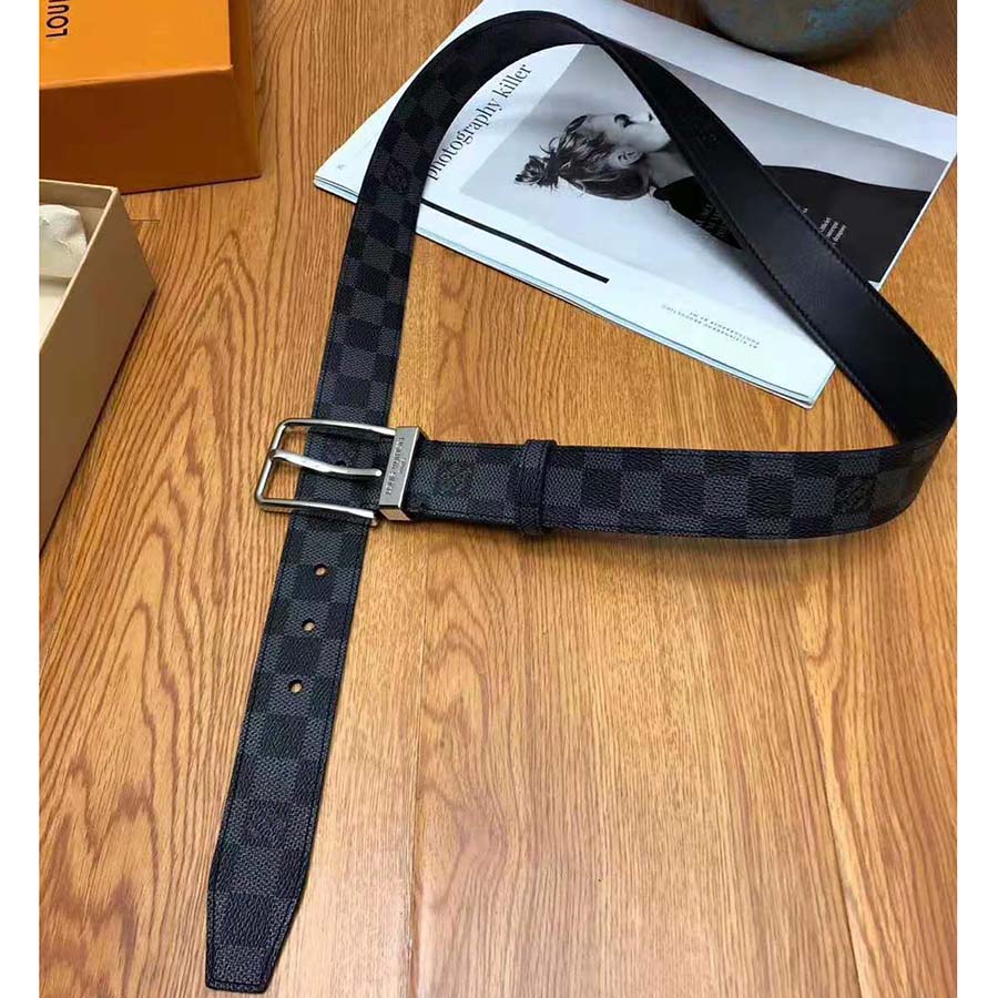 Louis Vuitton LV Unisex LV Pont Neuf 35mm Belt in Damier Canvas-Grey