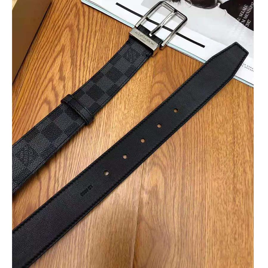 Louis Vuitton LV Unisex LV Pont Neuf 35mm Belt in Damier Canvas-Grey