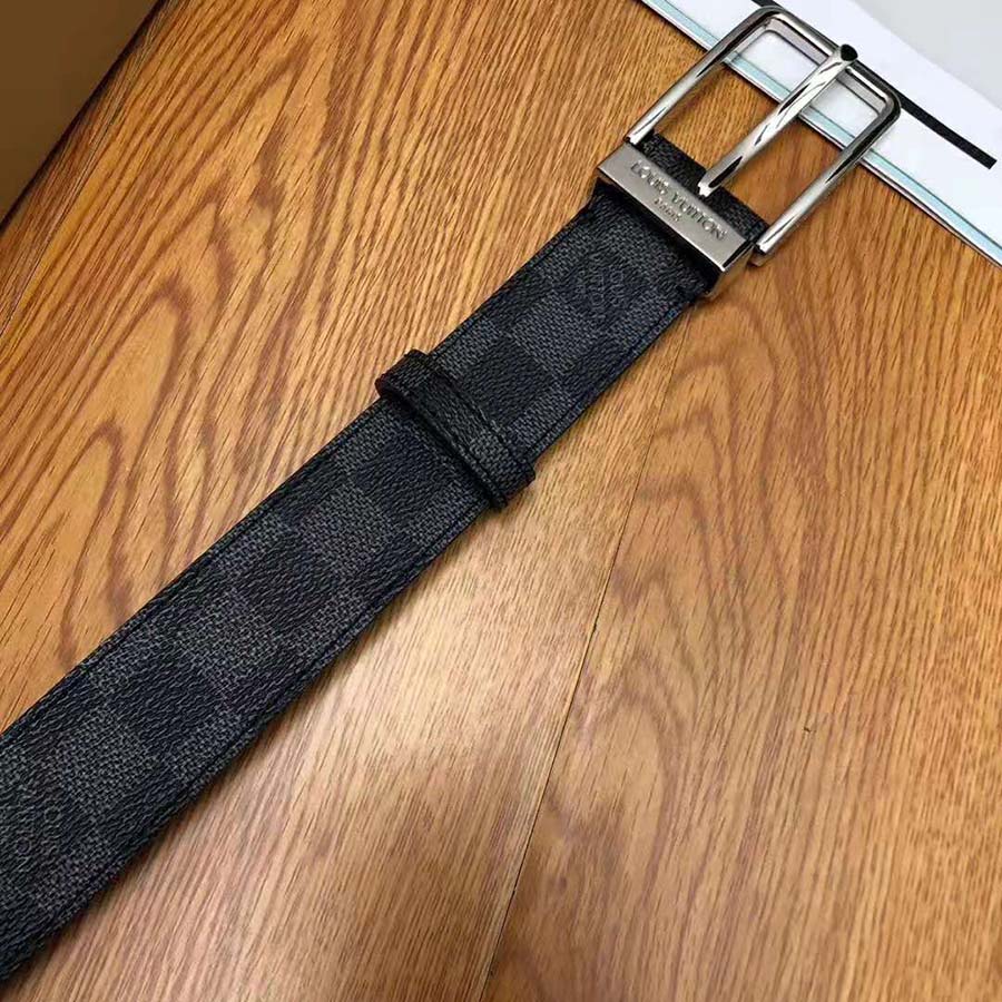 Louis Vuitton LV Unisex LV Pont Neuf 35mm Belt in Damier Canvas-Grey