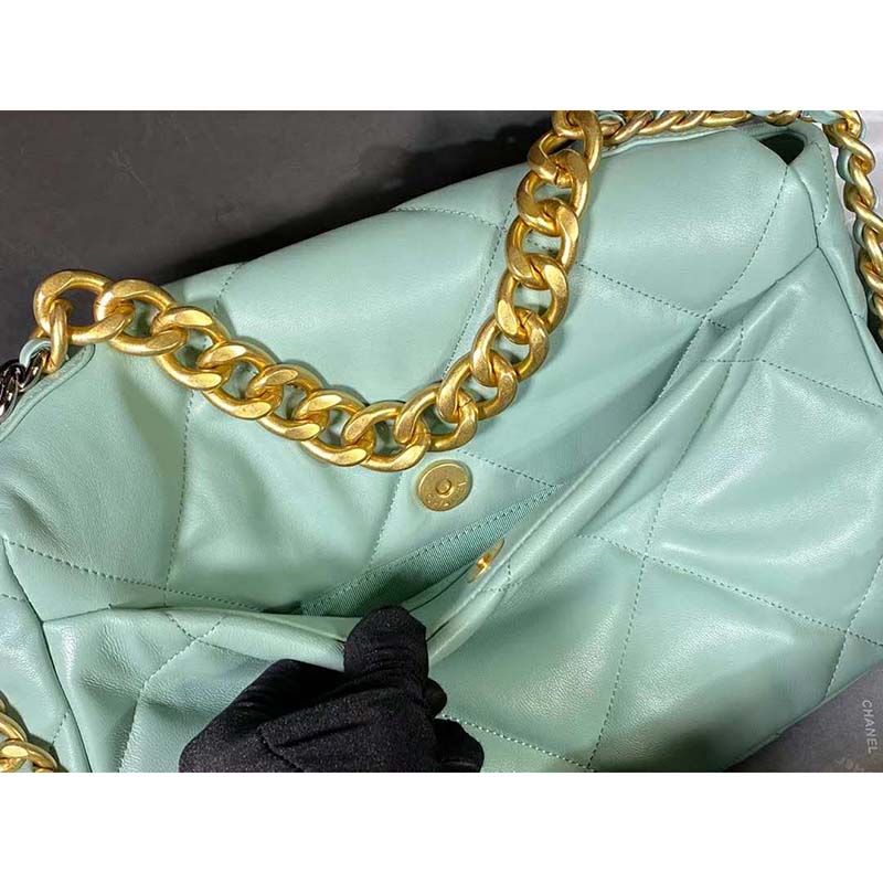 Chanel Women Chanel 19 Flap Bag in Lambskin Leather-Blue