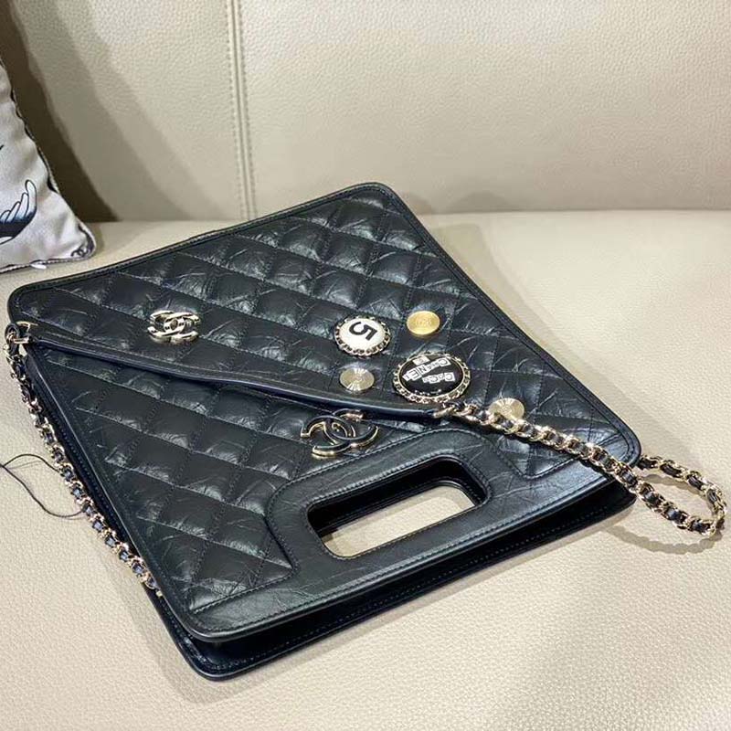 Chanel Women Small Shopping Bag in Aged Calfskin Leather-Black