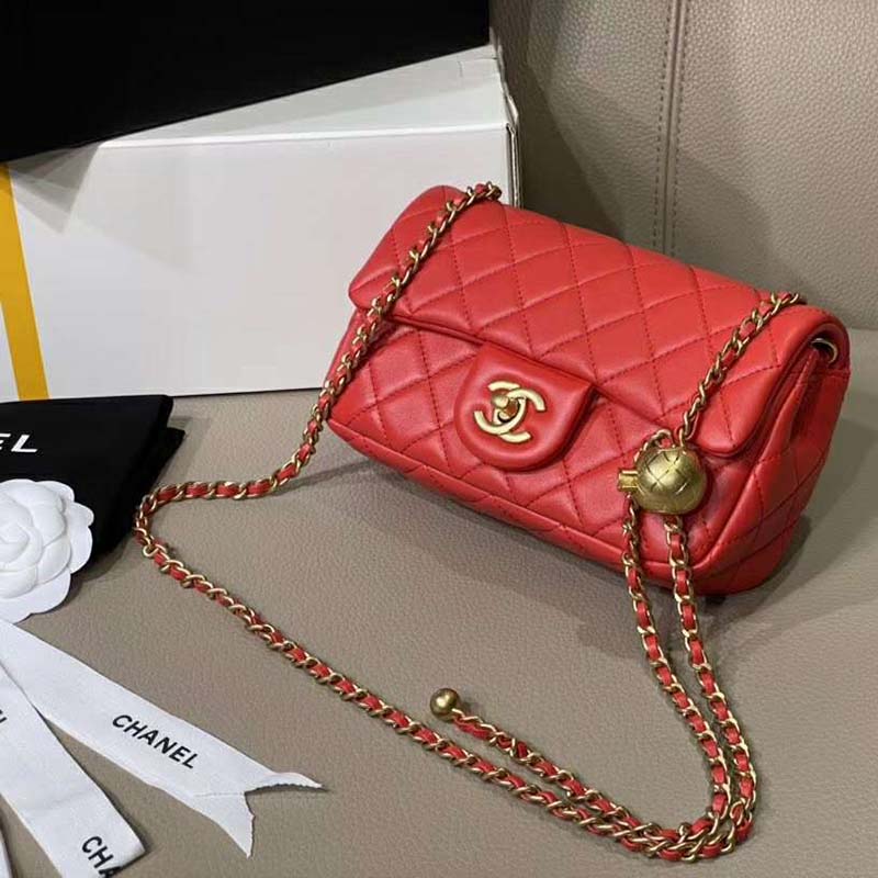 Chanel Women Mini Flap Bag in Lambskin Leather-Black