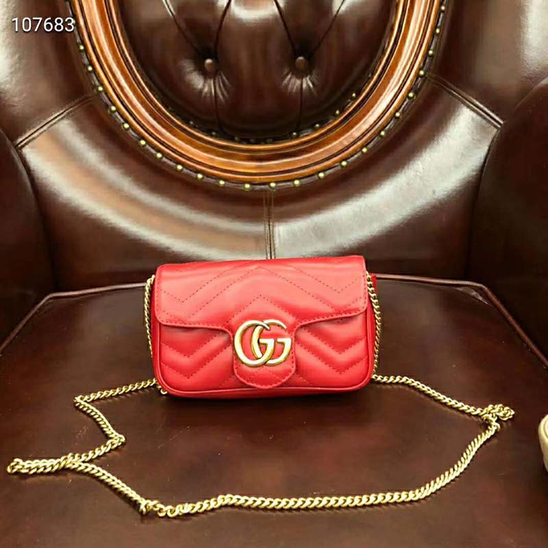 G*u*i gg women gg marmont matelassé leather super mini bag-red