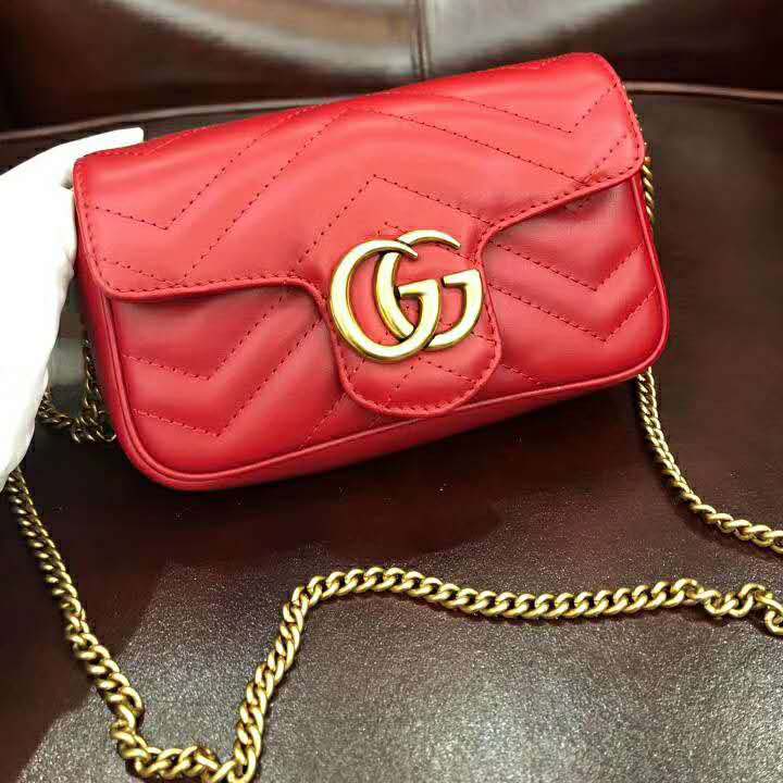 G*u*i gg women gg marmont matelassé leather super mini bag-red