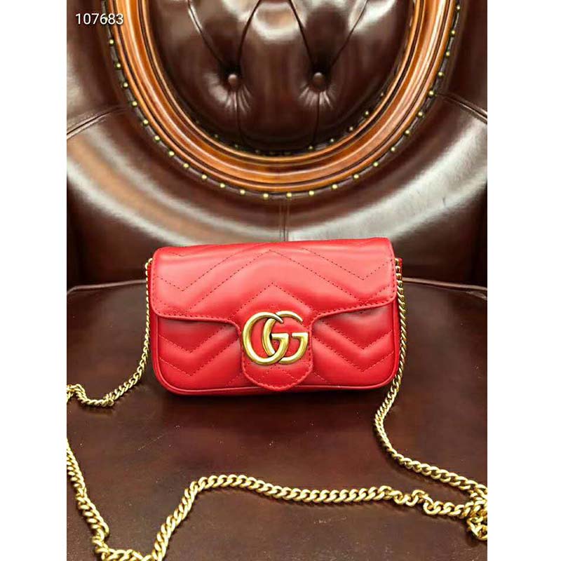 G*u*i gg women gg marmont matelassé leather super mini bag-red