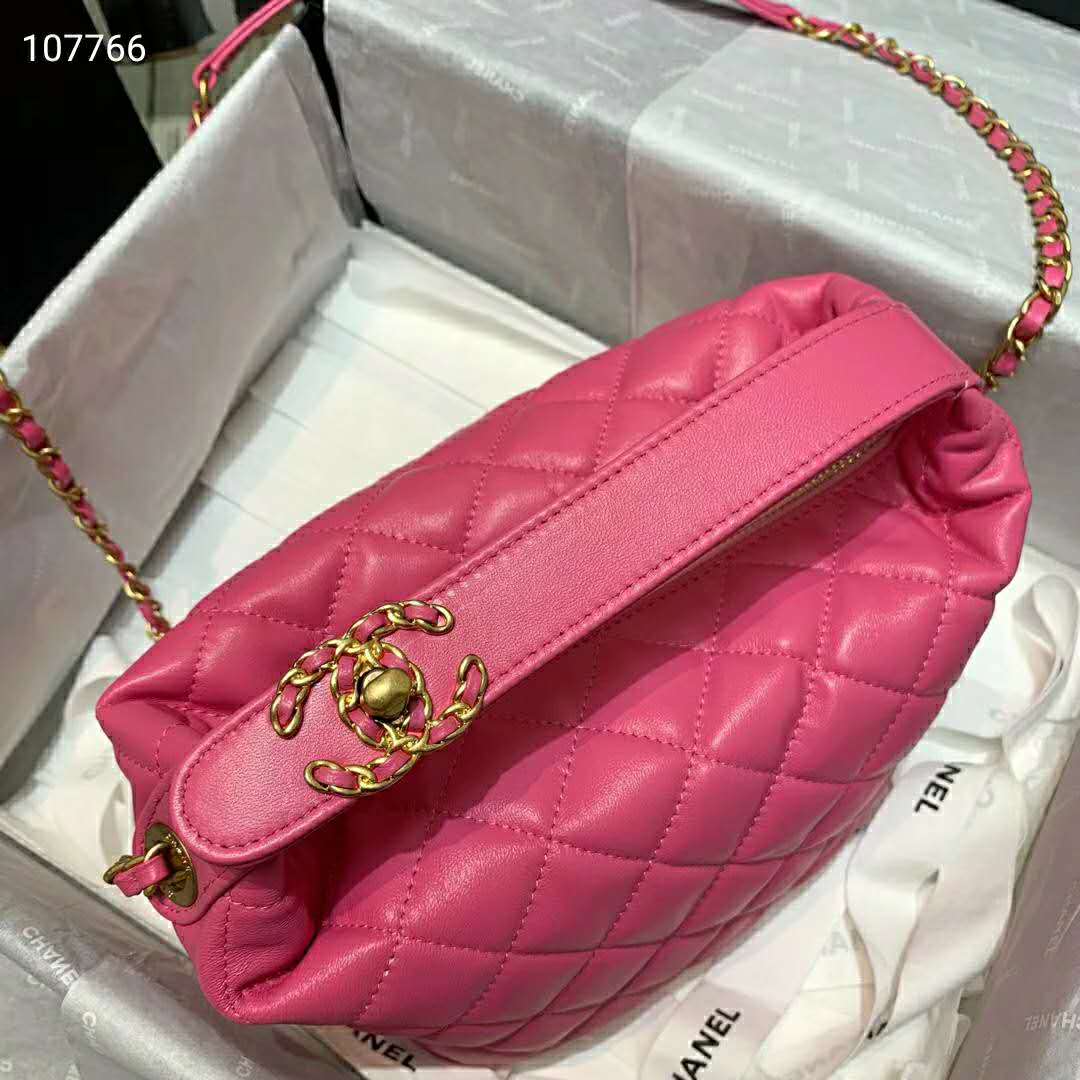 Chanel Women Small Hobo Bag in Lambskin Leather-Pink