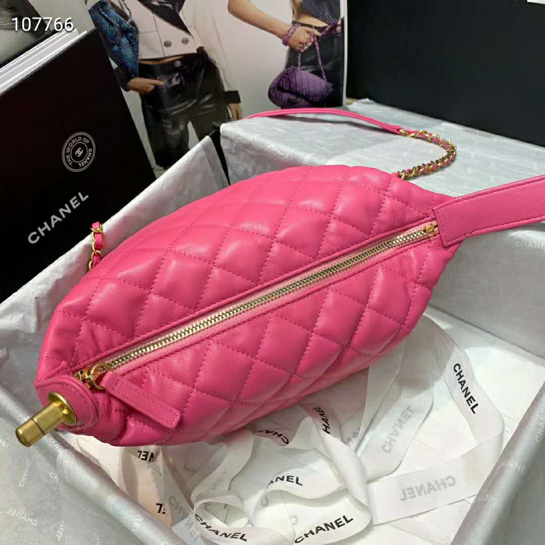 Chanel Women Small Hobo Bag in Lambskin Leather-Pink