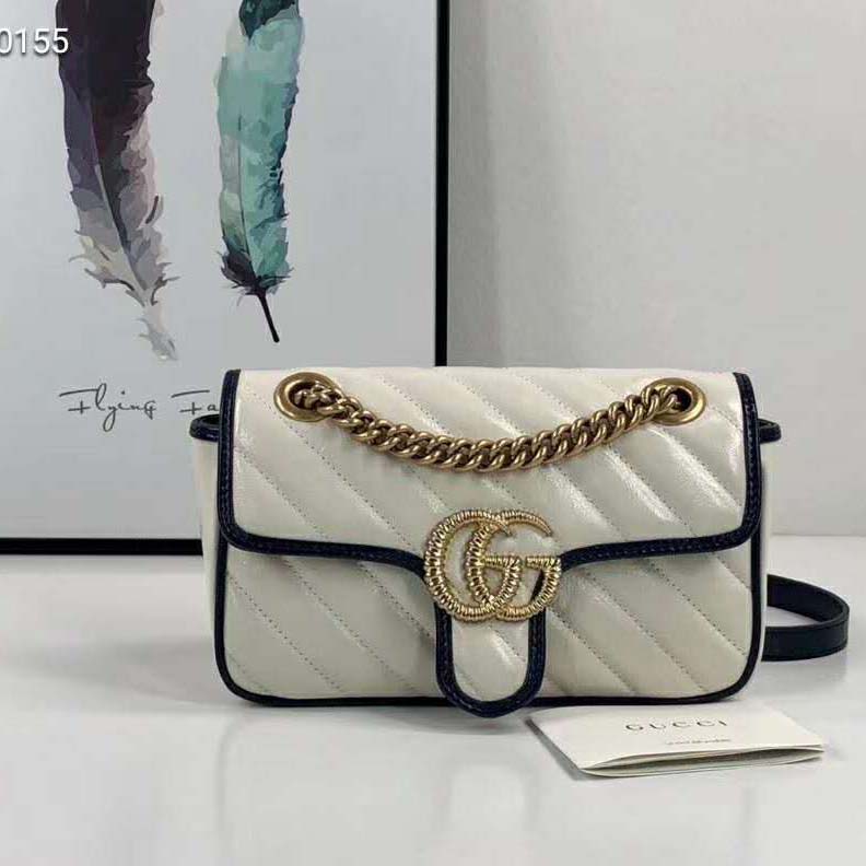 G*u*i gg women gg marmont small shoulder bag white diagonal matelassé quilted