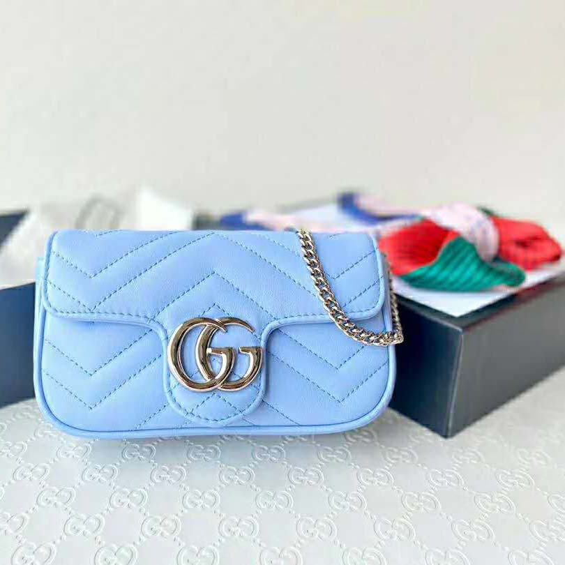 G*u*i gg women gg marmont super mini bag blue matelassé chevron