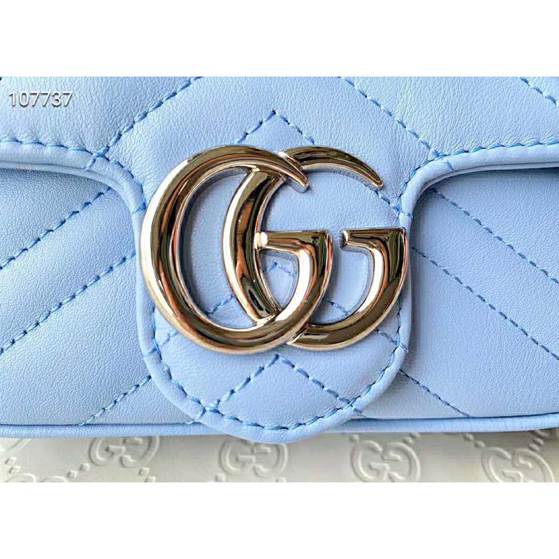G*u*i gg women gg marmont super mini bag blue matelassé chevron