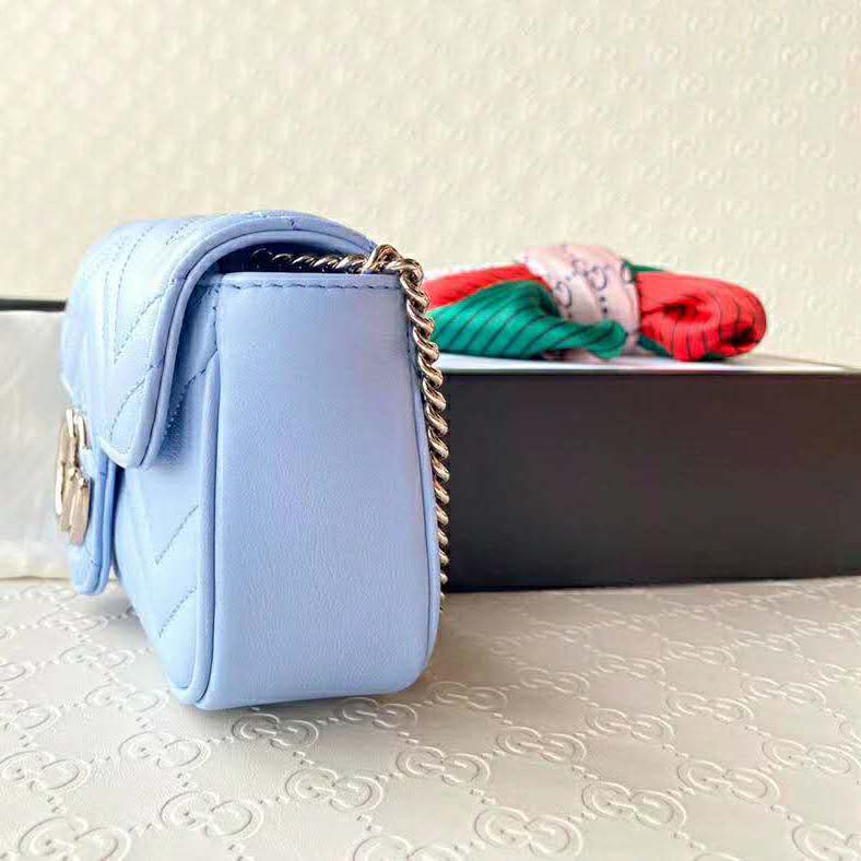 G*u*i gg women gg marmont super mini bag blue matelassé chevron