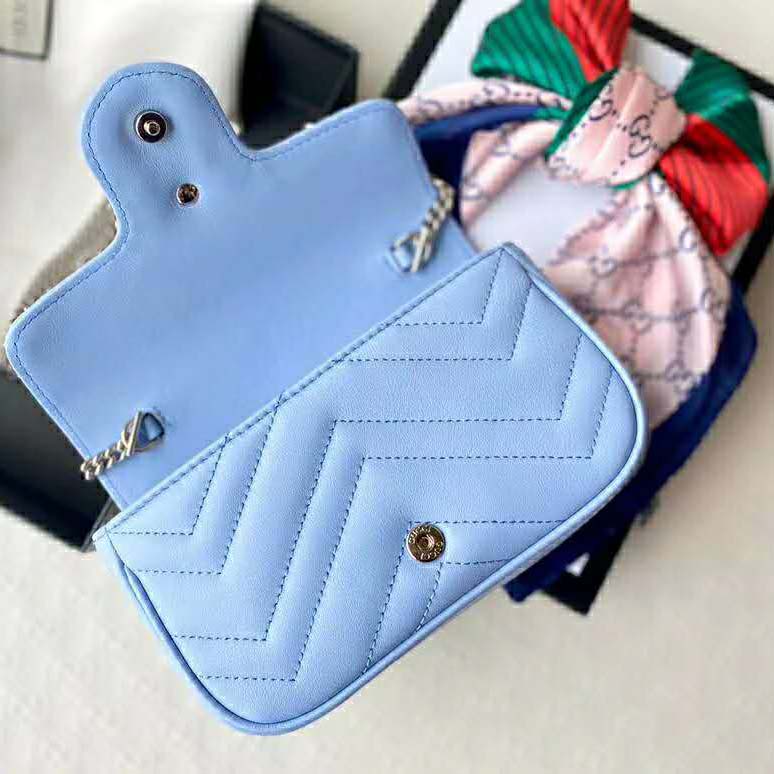 G*u*i gg women gg marmont super mini bag blue matelassé chevron