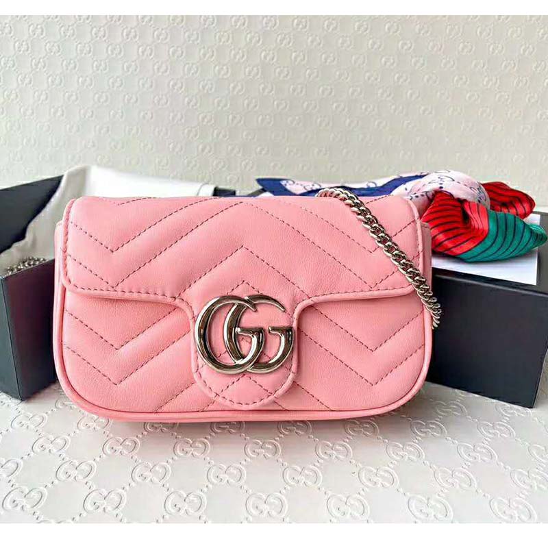 G*u*i gg women gg marmont super mini bag pink matelassé chevron