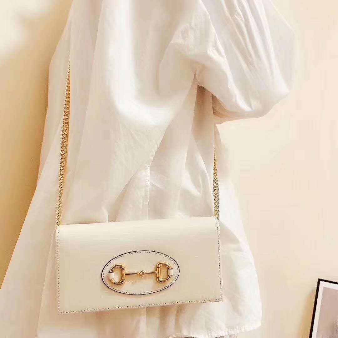 G*u*i gg women G*u*i 1955 horsebit wallet with chain-white