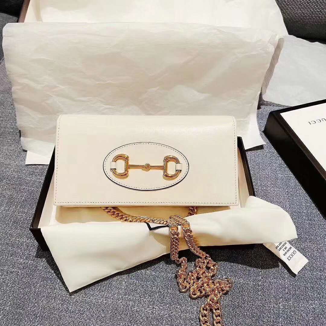 G*u*i gg women G*u*i 1955 horsebit wallet with chain-white