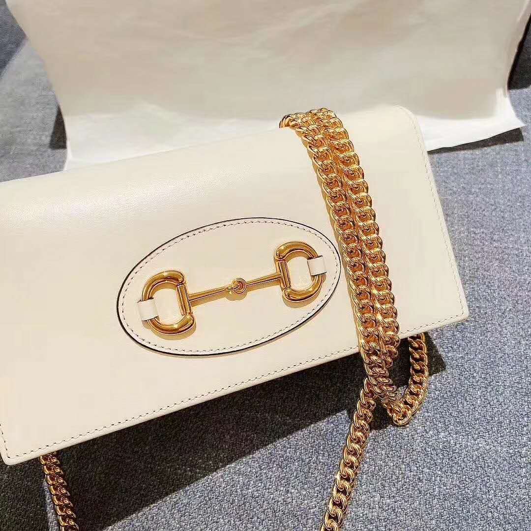 G*u*i gg women G*u*i 1955 horsebit wallet with chain-white
