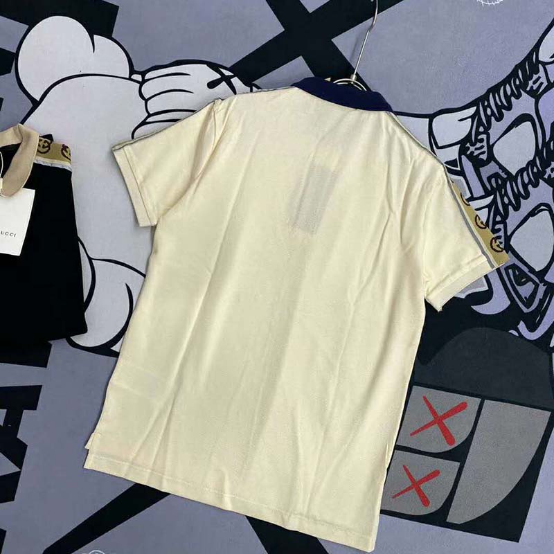 G*u*i gg men polo with interlocking g stripe white cotton