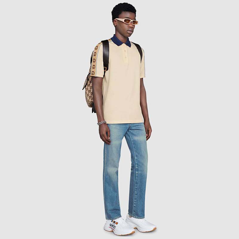 G*u*i gg men polo with interlocking g stripe white cotton