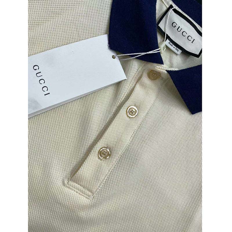 G*u*i gg men polo with interlocking g stripe white cotton