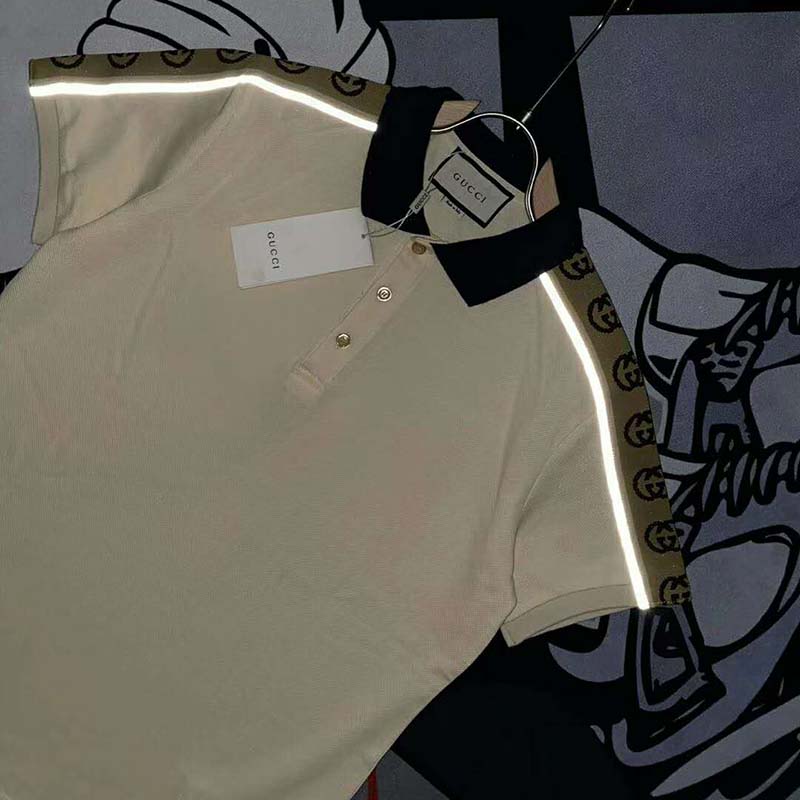 G*u*i gg men polo with interlocking g stripe white cotton