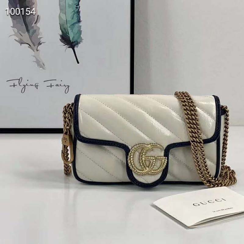 G*u*i gg women gg marmont super mini bag white diagonal matelassé