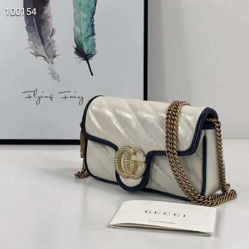G*u*i gg women gg marmont super mini bag white diagonal matelassé