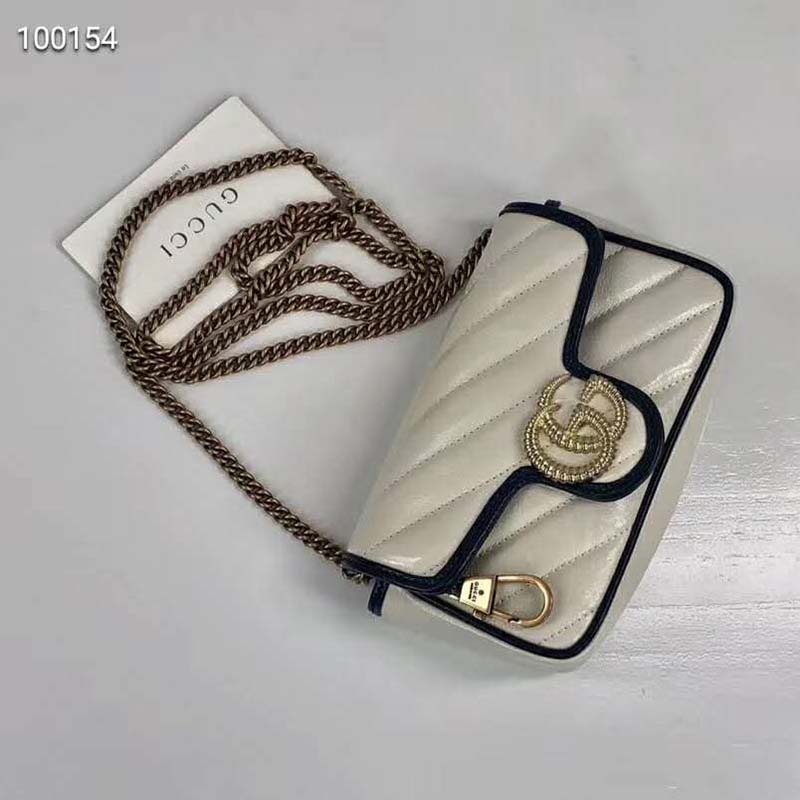 G*u*i gg women gg marmont super mini bag white diagonal matelassé