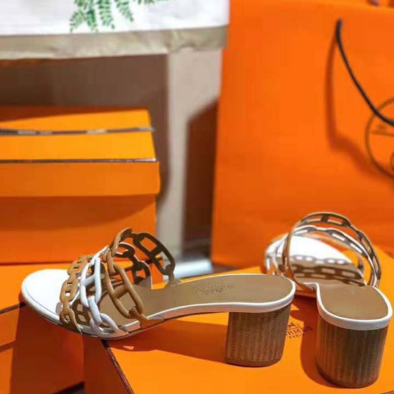 Hermes Women Tandem Sandal in Nappa Leather 5.1cm Heel-Brown