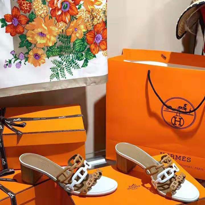 Hermes Women Tandem Sandal in Nappa Leather 5.1cm Heel-Brown