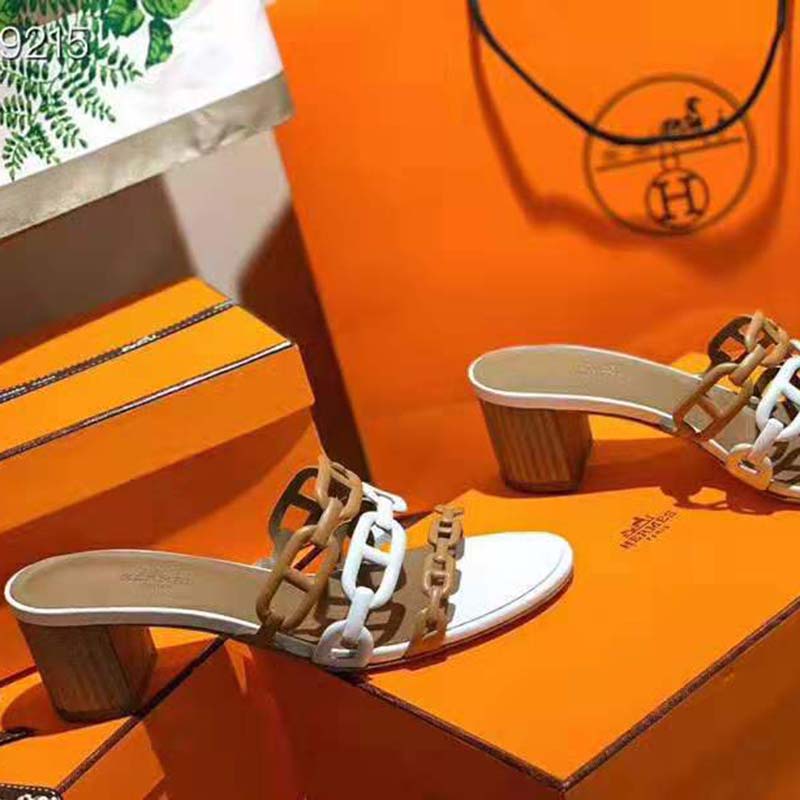 Hermes Women Tandem Sandal in Nappa Leather 5.1cm Heel-Brown