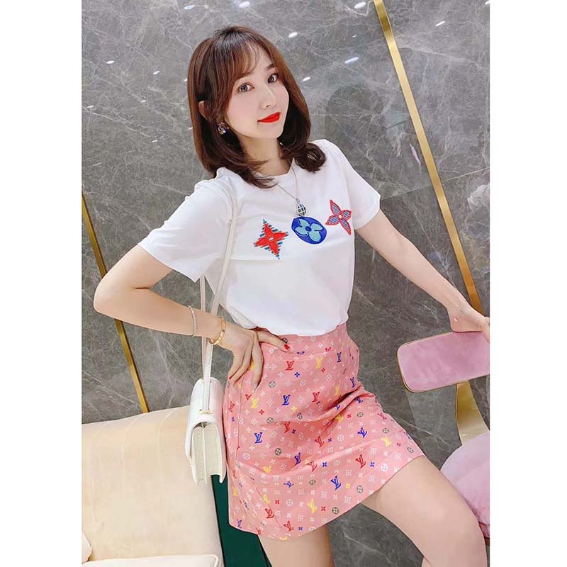 Louis Vuitton LV Women Multicolor Monogram Printed T-Shirt-White