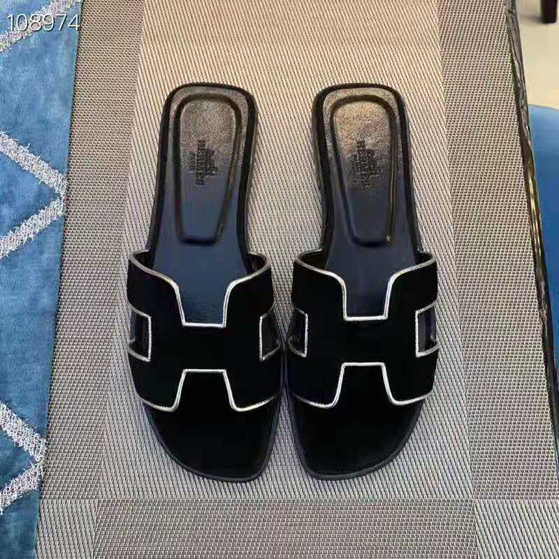 Hermes Women Oran Sandal Velvet Nappa Leather Metallic Finish Iconic “H”