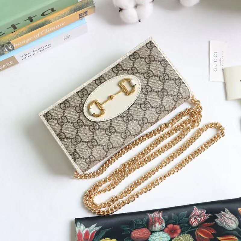 G*u*i gg unisex G*u*i 1955 horsebit wallet with chain-white