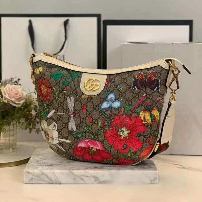 G*u*i gg women gg flora shoulder bag beige/ebony supreme canvas
