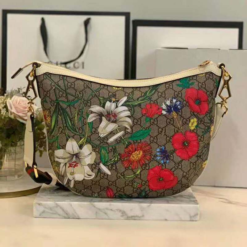 G*u*i gg women gg flora shoulder bag beige/ebony supreme canvas