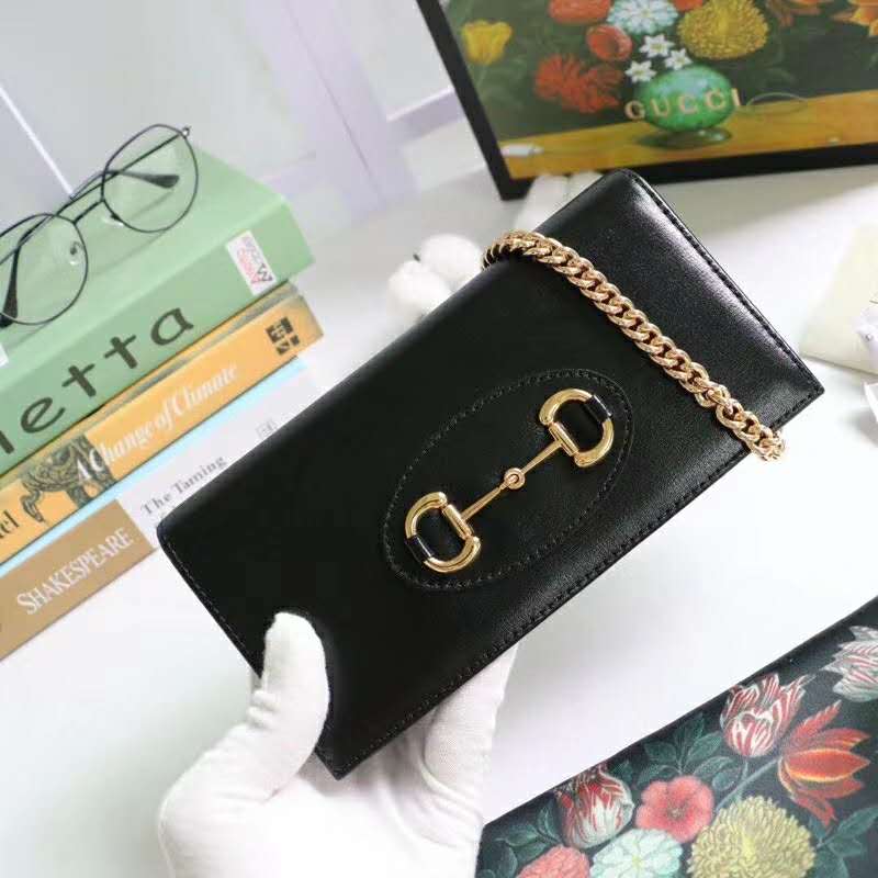 G*u*i gg women G*u*i 1955 horsebit wallet with chain-black
