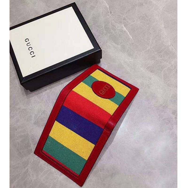 G*u*i gg unisex baiadera stripe canvas bi-fold wallet-red