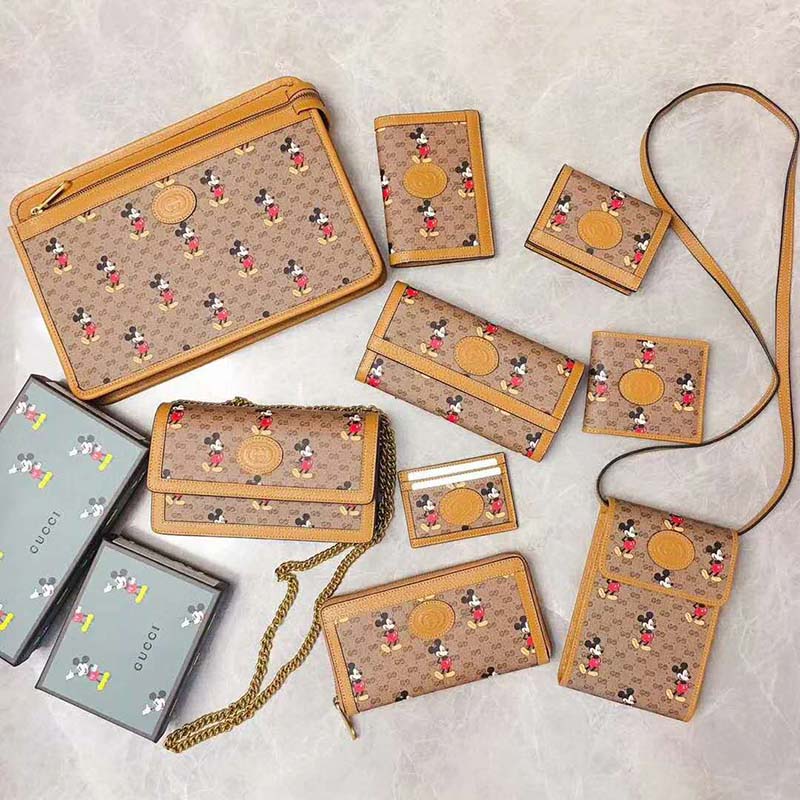 G*u*i gg unisex disney x G*u*i zip around wallet-brown