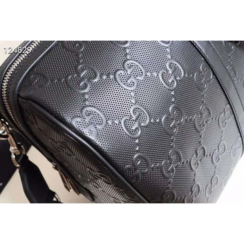 G*u*i gg unisex gg embossed duffle bag black embossed leather