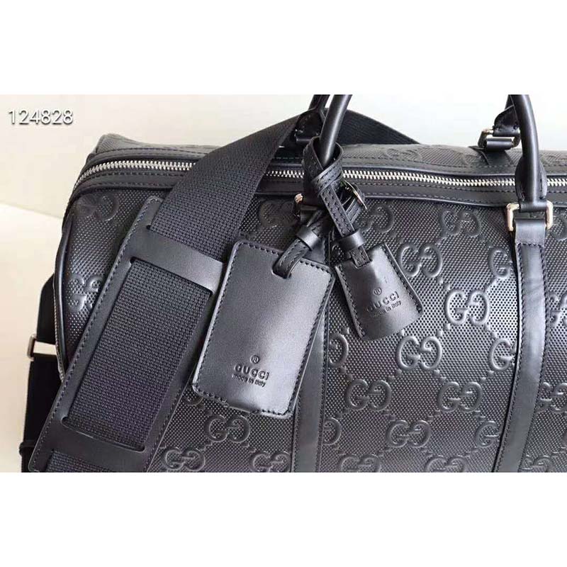 G*u*i gg unisex gg embossed duffle bag black embossed leather