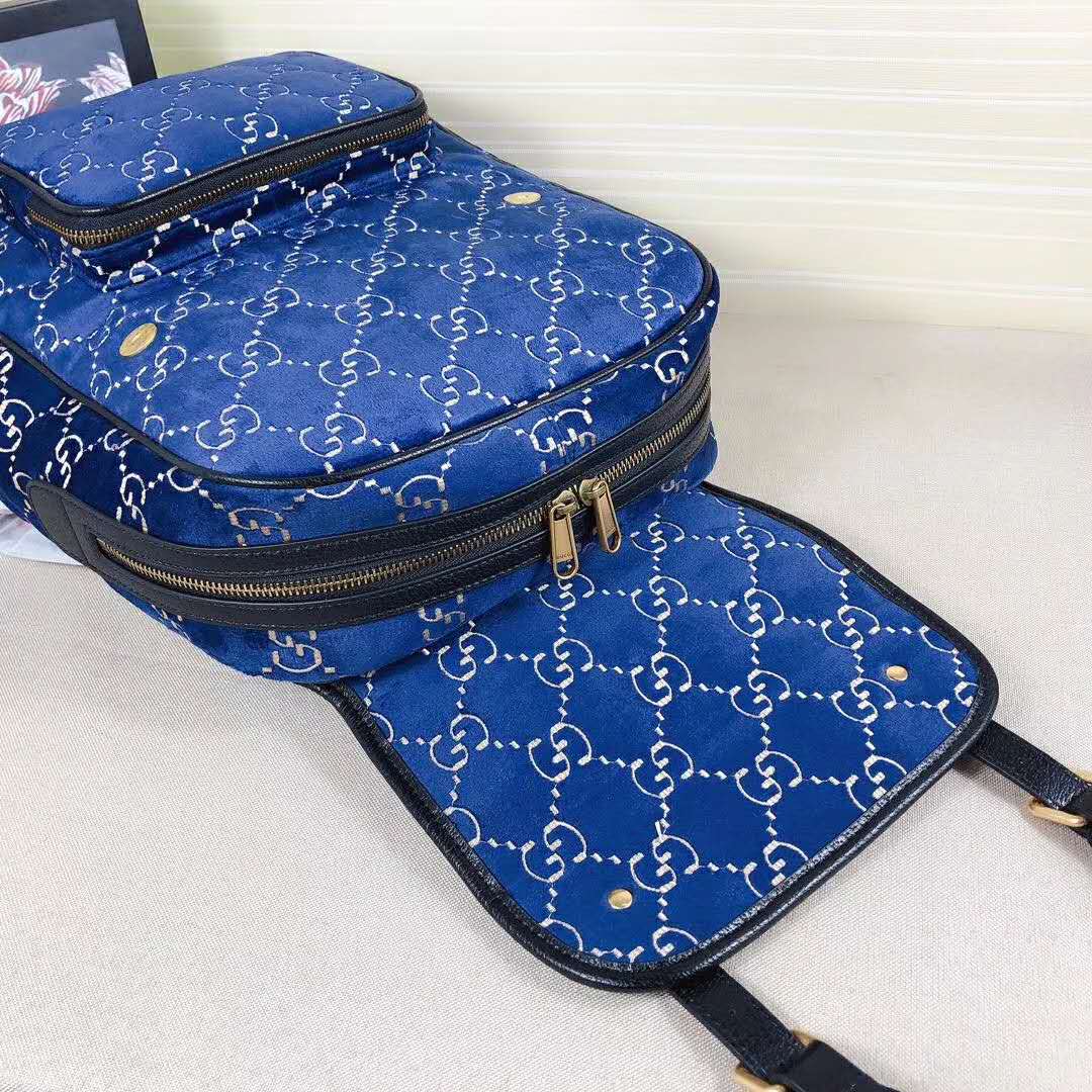 G*u*i gg unisex small gg velvet backpack blue beige gg velvet