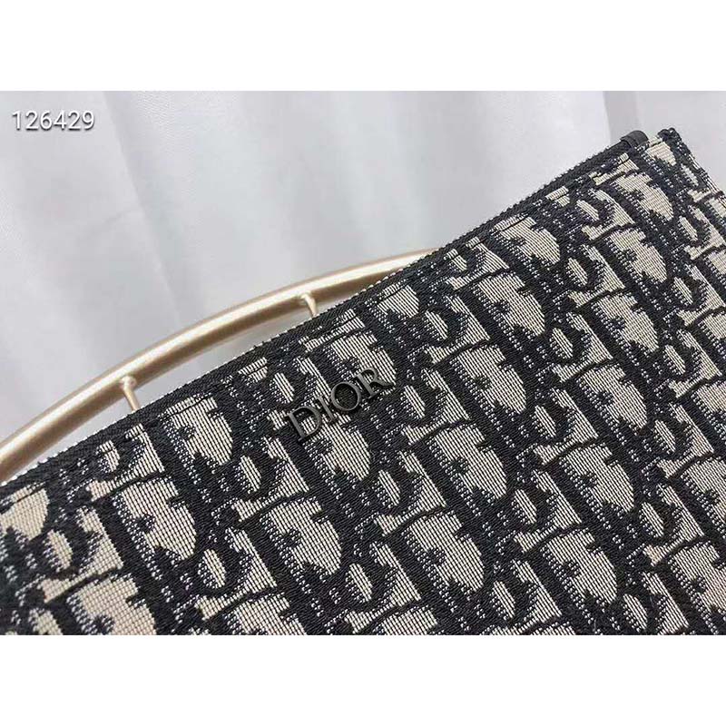 Dior Unisex Pouch Beige and Black Dior Oblique Jacquard-Black