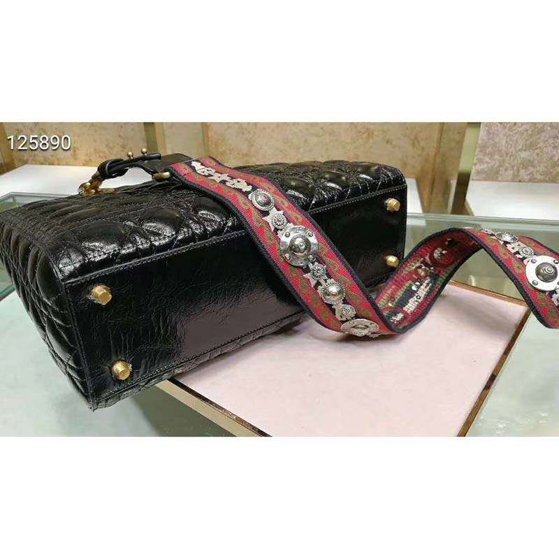 Dior Women Large Lady Dior Bag Black Cannage Patent Calfskin