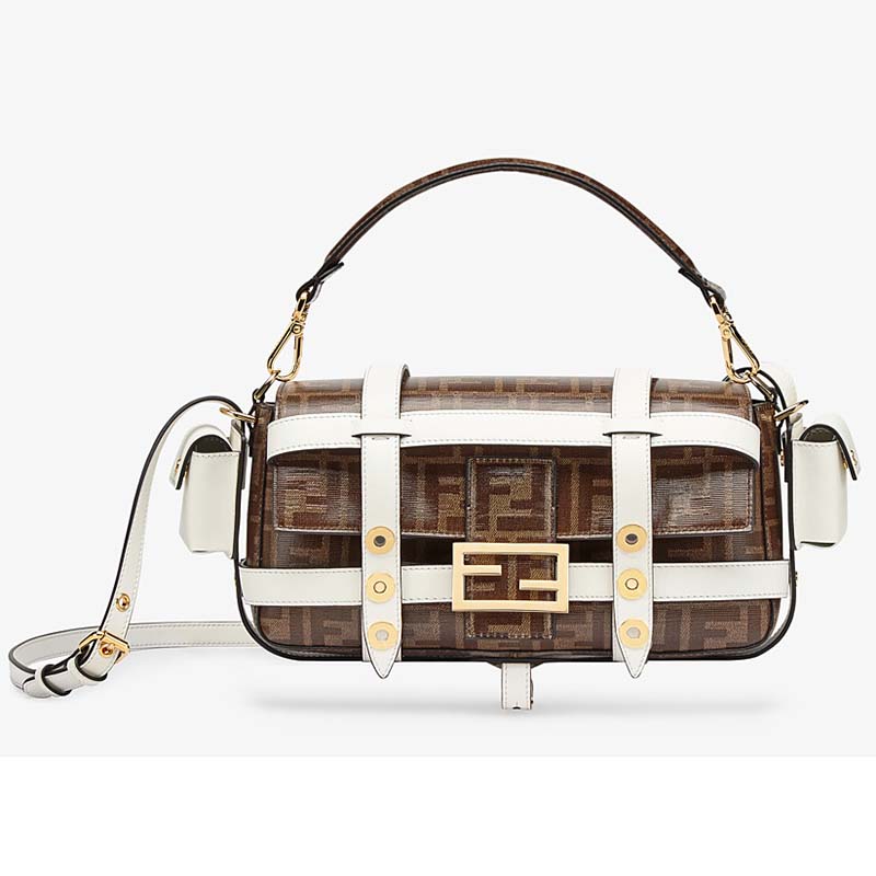 Fendi Women Baguette Cage Glazed Fabric Bag Jacquard FF Motif