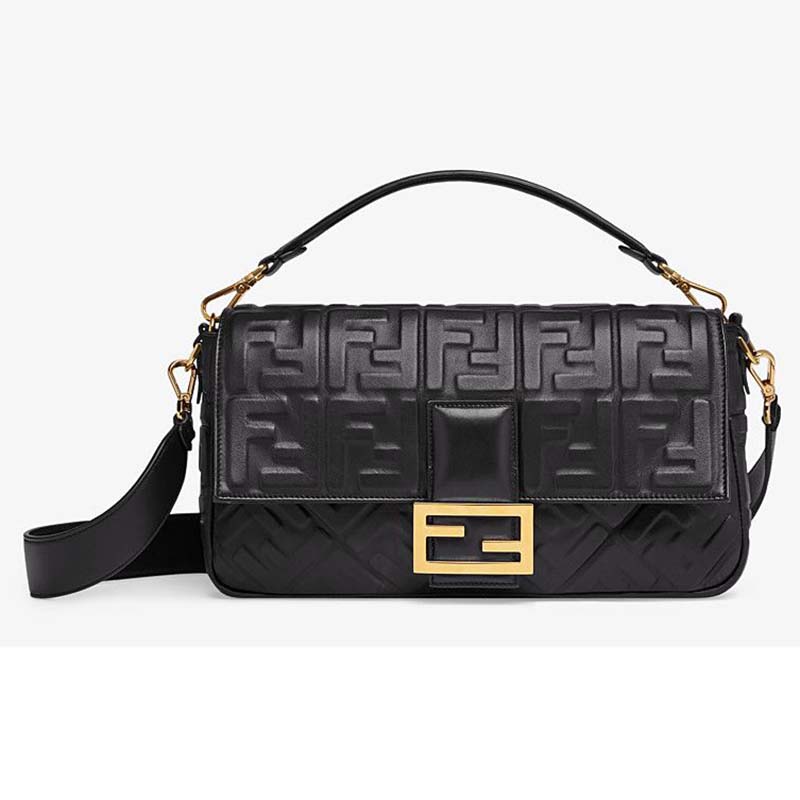 Fendi Women Baguette Large Leather Bag Lambskin All-Over FF