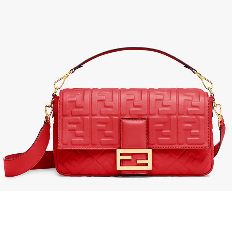 Fendi Women Baguette Large Leather Bag Lambskin All-Over FF