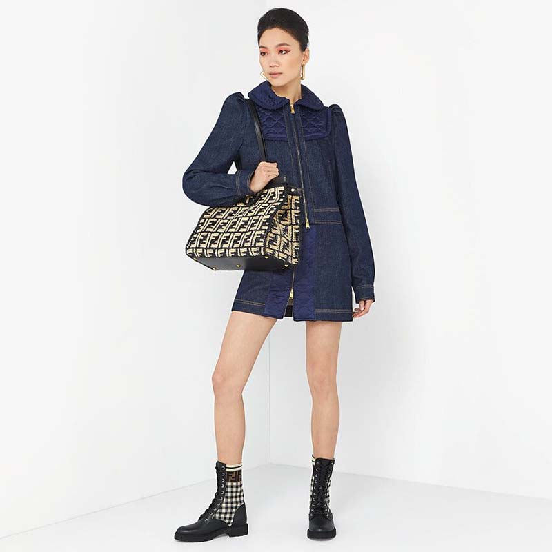 Fendi Women Large Peekaboo X-Tote Bag Black FF Raffia Bag