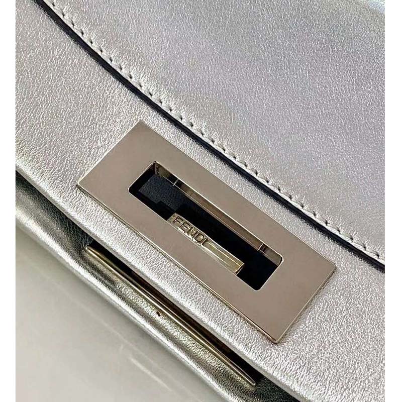 Fendi Women Peekaboo Iconic XS Mini Silver Mirror-Effect Leather Bag