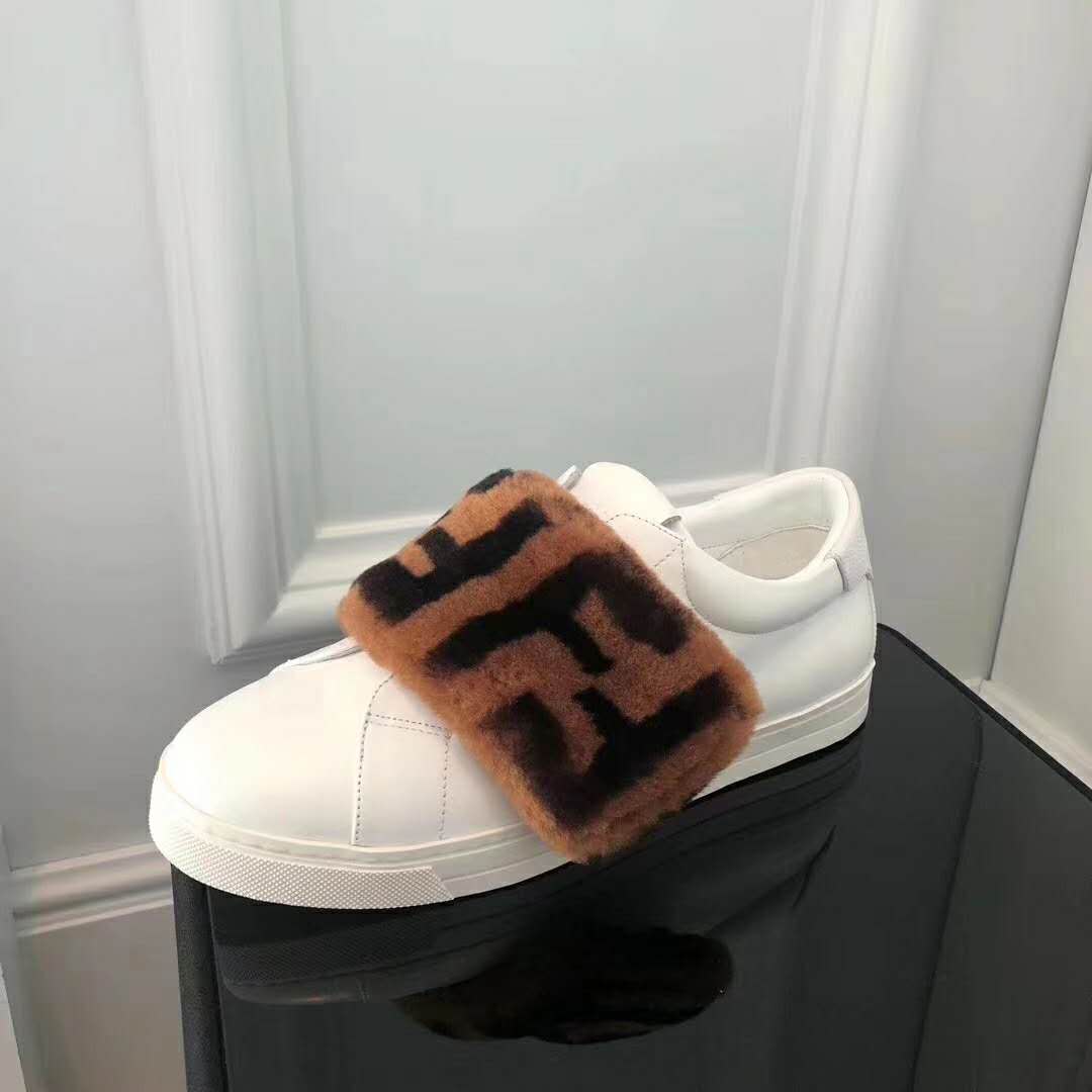 Fendi Women Sneakers White Leather Slip-ons Calfskin Sheepskin